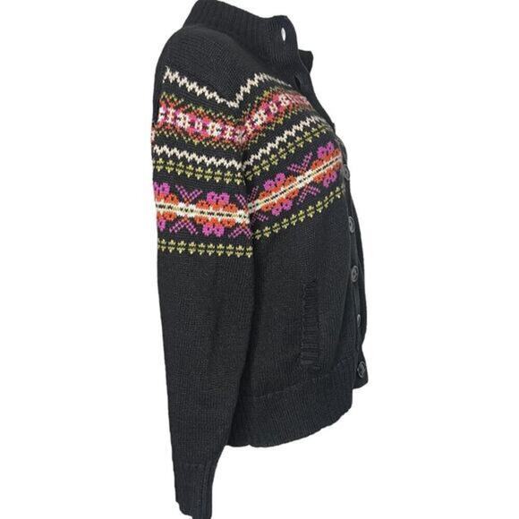 TIARA International Fair Isle Knit Button Up Black Sweater Cardigan Size Medium - Picture 3 of 10